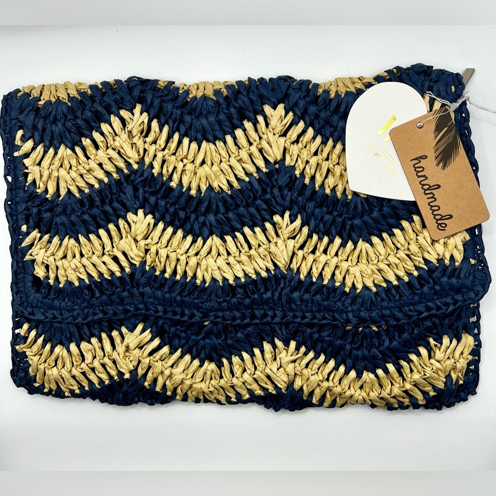 IMO Straw Clutch NWT Navy/Beige